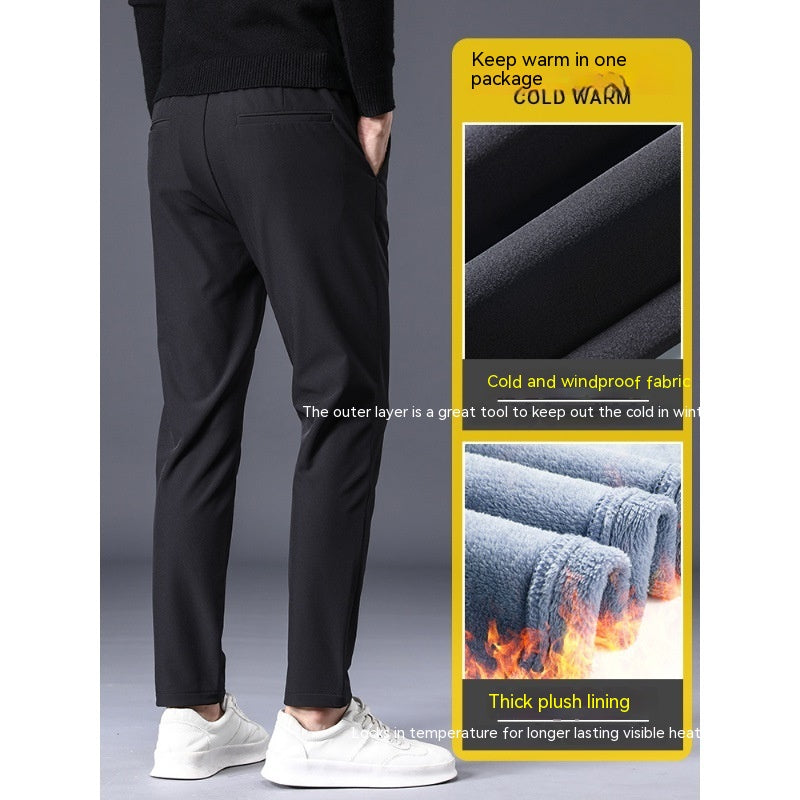 Fleece-lined Thick Casual Pants Men's Slim Fit Ankle Tight Trousers