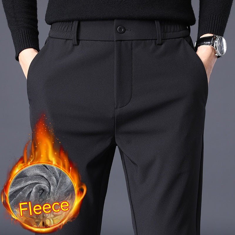 Fleece-lined Thick Casual Pants Men's Slim Fit Ankle Tight Trousers