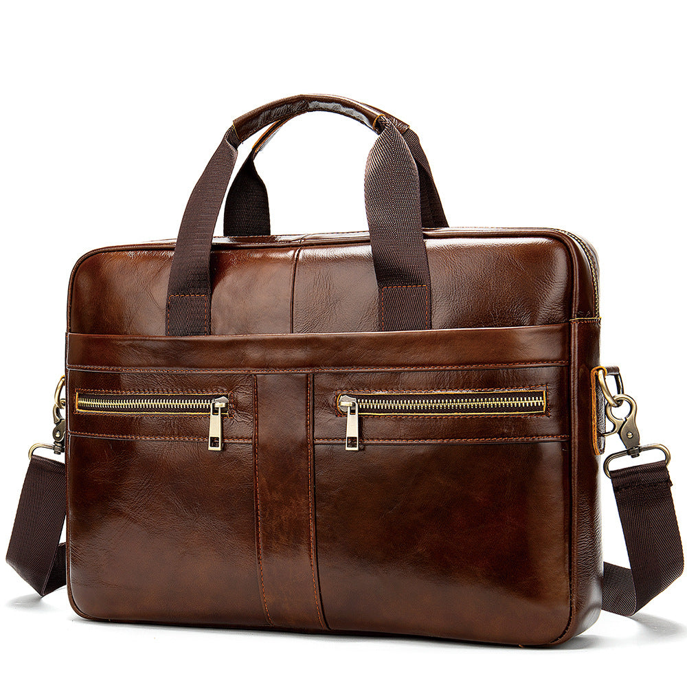 Men's Leather Briefcase Business Men's Bag First Layer Cowhide Portable