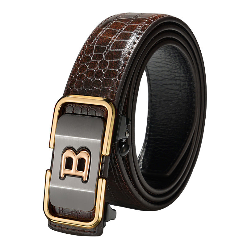 Automatic Buckle Genuine Leather Belt For Middle-aged And Young People
