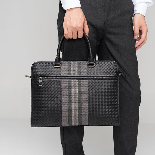 Stitching Woven Business Casual Briefcase Men's Shoulder Crossbody Computer Bag